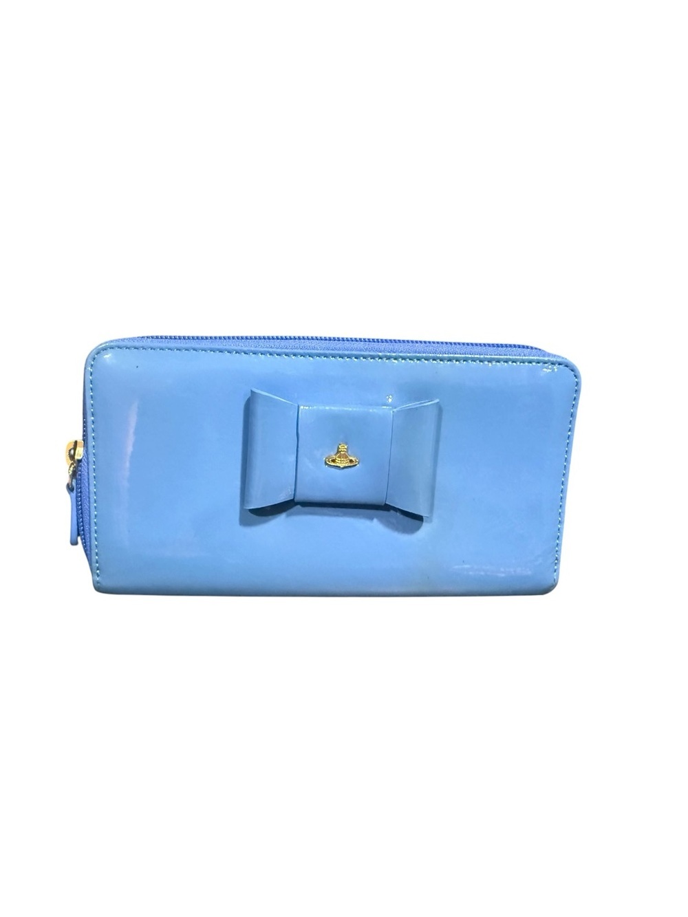 Vivienne Westwood Blue Patent Leather Orb Bow Zip Around Wallet - Picture 3 of 12